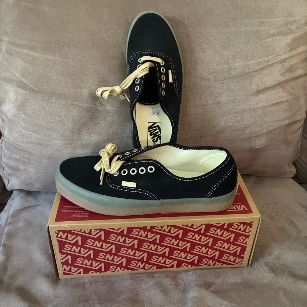 Vans Authentic New Crepe Phantom Black Suede Low-Profile Sneakers w/ Cream Laces